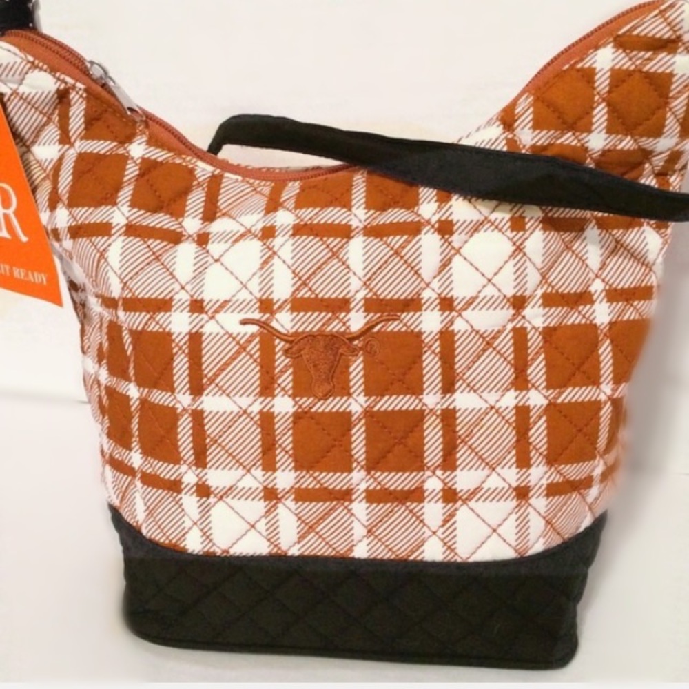 NWT $69 TEXAS LONGHORNS Plaid Quilted Bucket Purse RARE TX HORNS